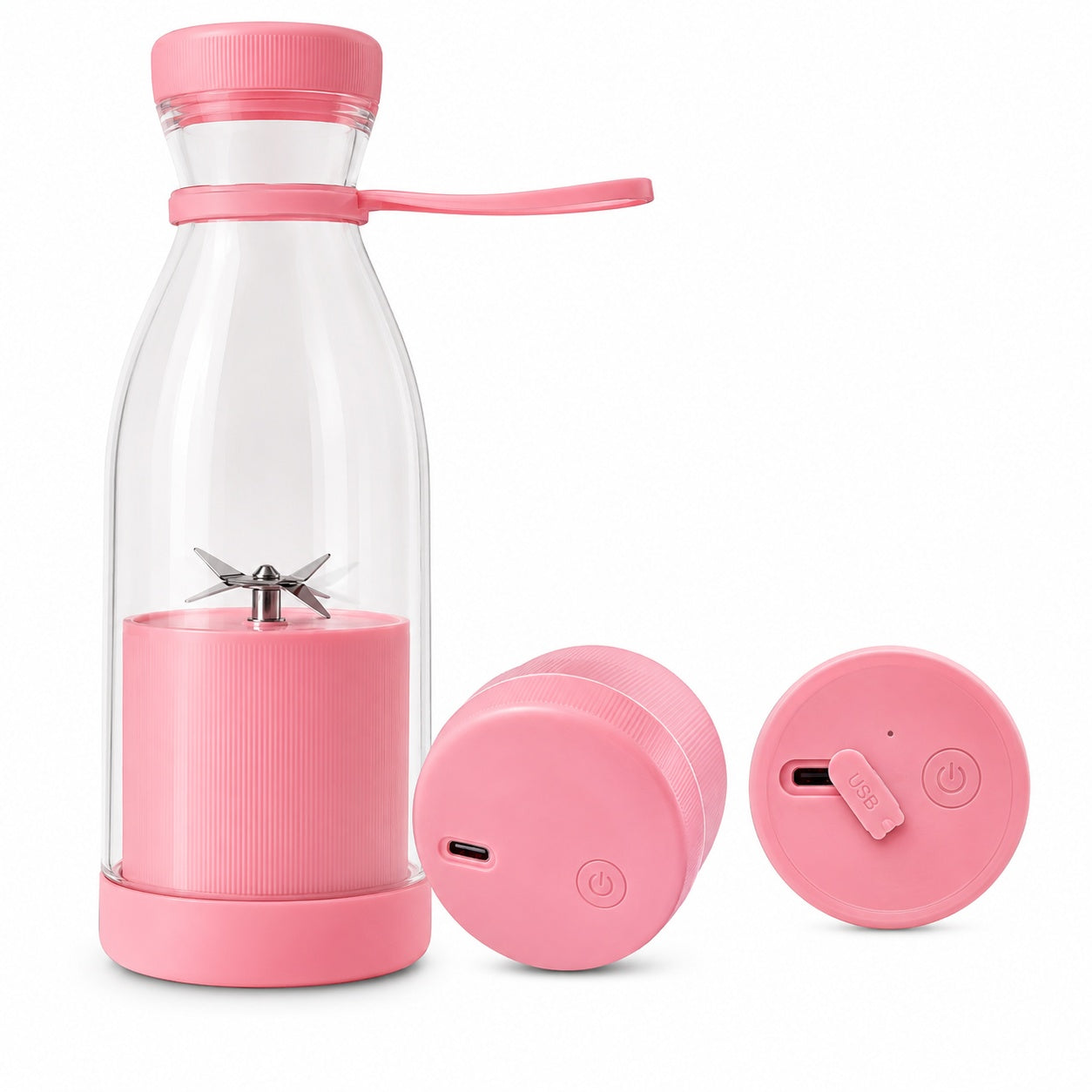 Blender portabil USB pentru smoothie si sucuri, mini mixer reincarcabil 420 ml roz