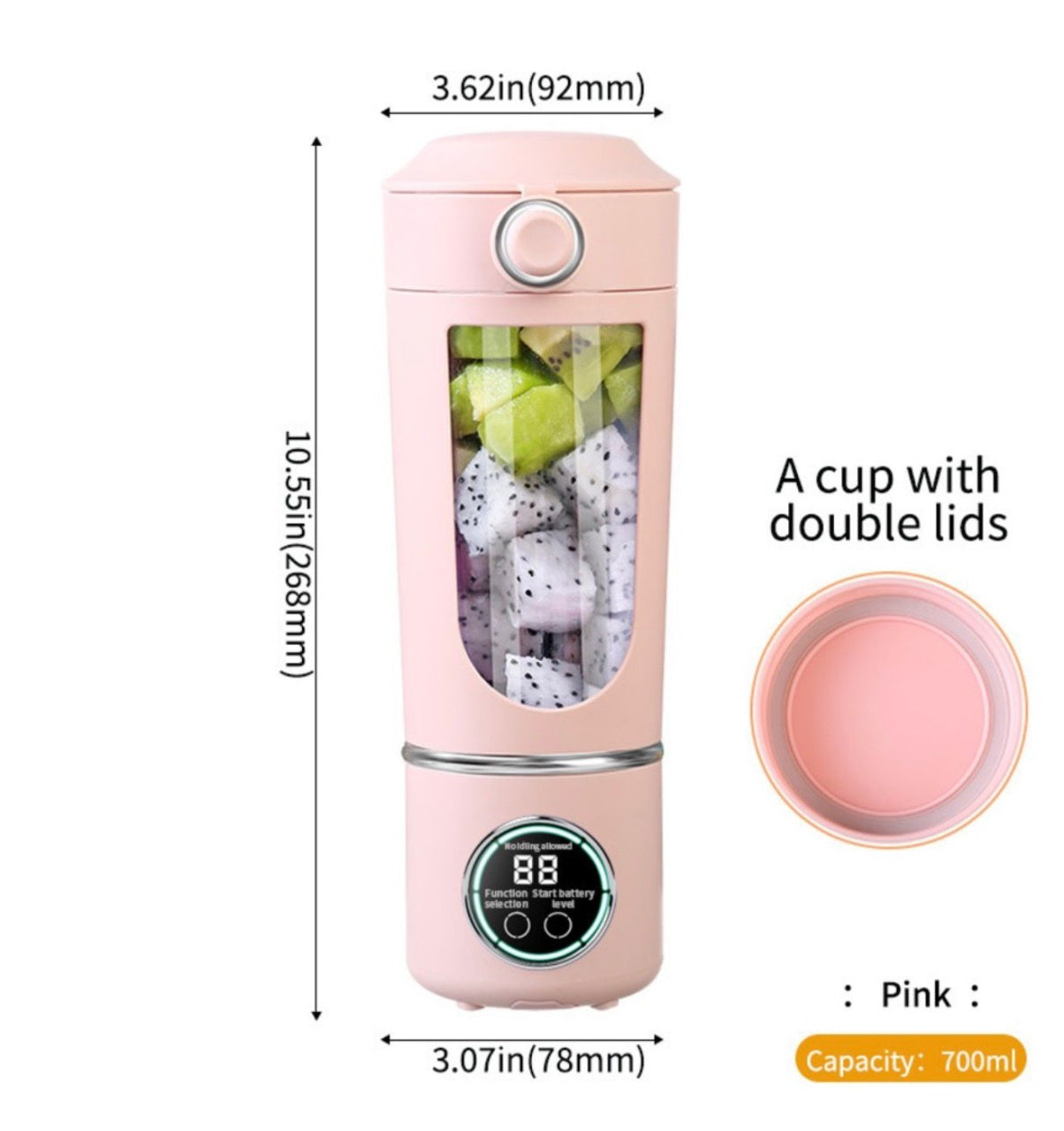 Blender portabil wireless 700ml cu 12 lame, 4 viteze si incarcare USB Type-C, roz