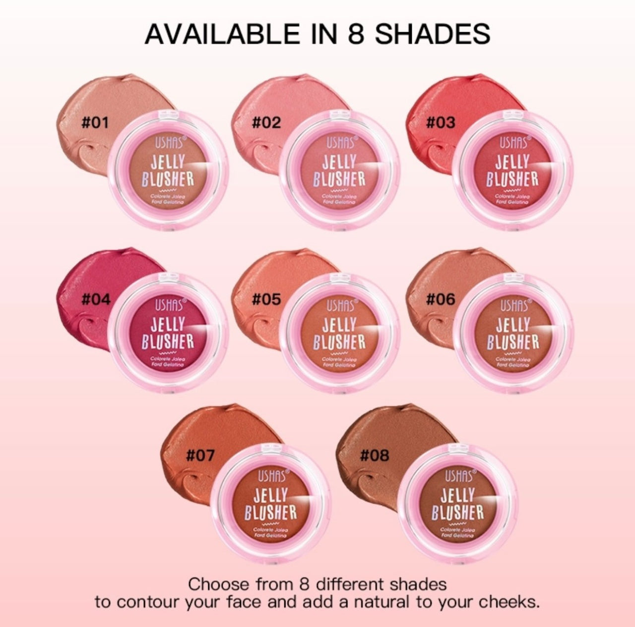 Blush Jelly USHAS 4.8g , Textura Gelatina si Culoare Naturala