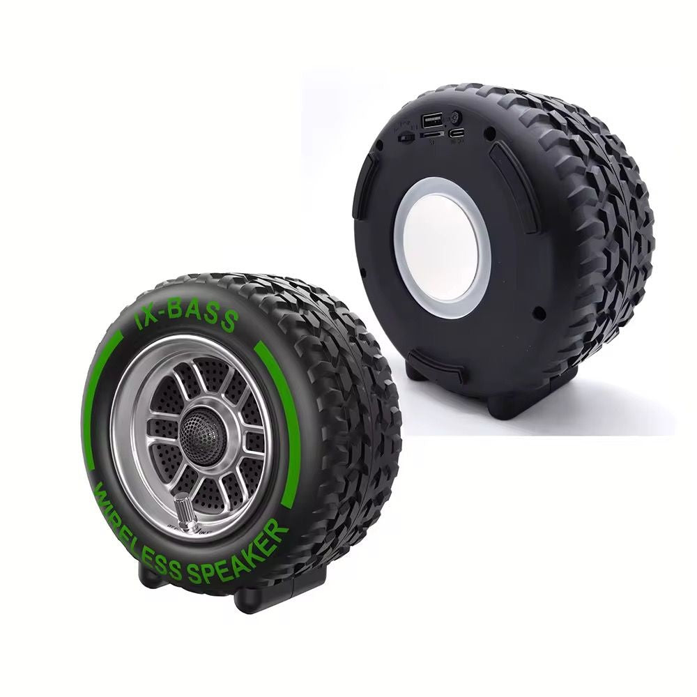 Boxă portabilă Bluetooth IX-BASS în formă de roată, TF, USB, FM, TWS, Verde