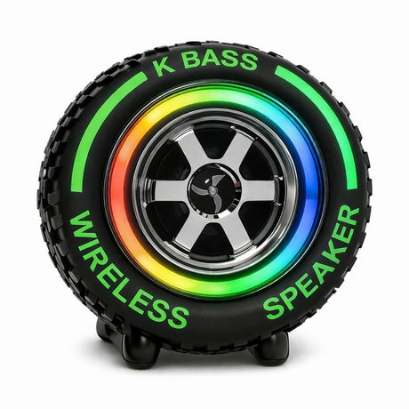 Boxă portabilă Bluetooth IX-BASS în formă de roată, TF, USB, FM, TWS, Verde
