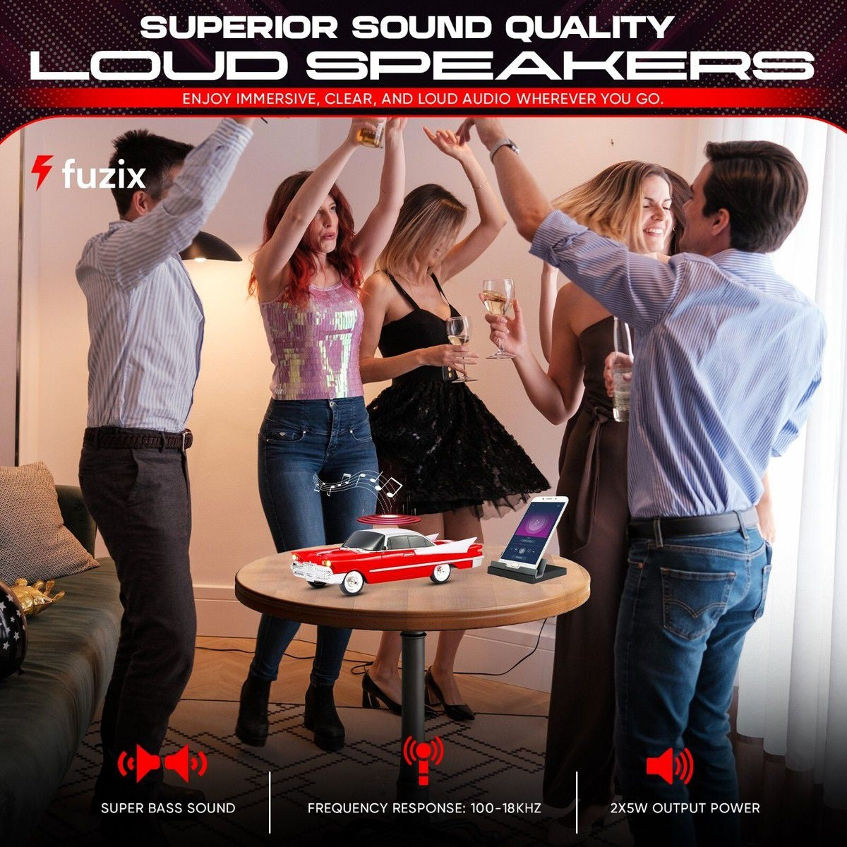 Boxa portabila Bluetooth masina retro, radio FM, USB, TF, AUX, LED, Type-C, rosu