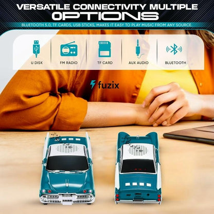 Boxa portabila Bluetooth masina retro, radio FM, USB, TF, AUX, LED, Type-C, verde