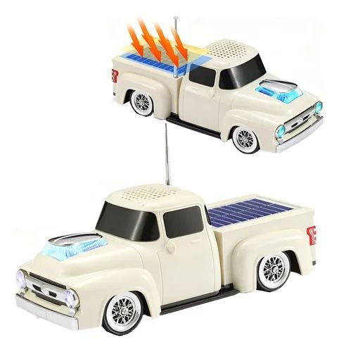 Boxa portabila Bluetooth masina vintage, radio FM, panou solar, lumini LED, alb laptos