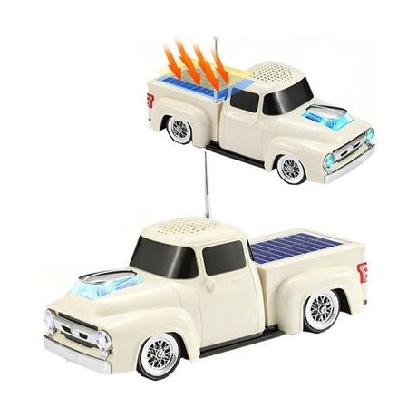 Boxa portabila Bluetooth masina vintage, radio FM, panou solar, lumini LED, alb laptos