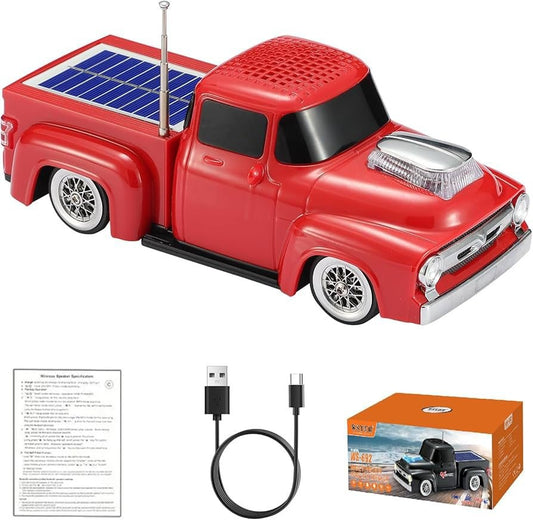 Boxa portabila Bluetooth masina vintage, radio FM, panou solar, USB, TF, lumini LED, rosu