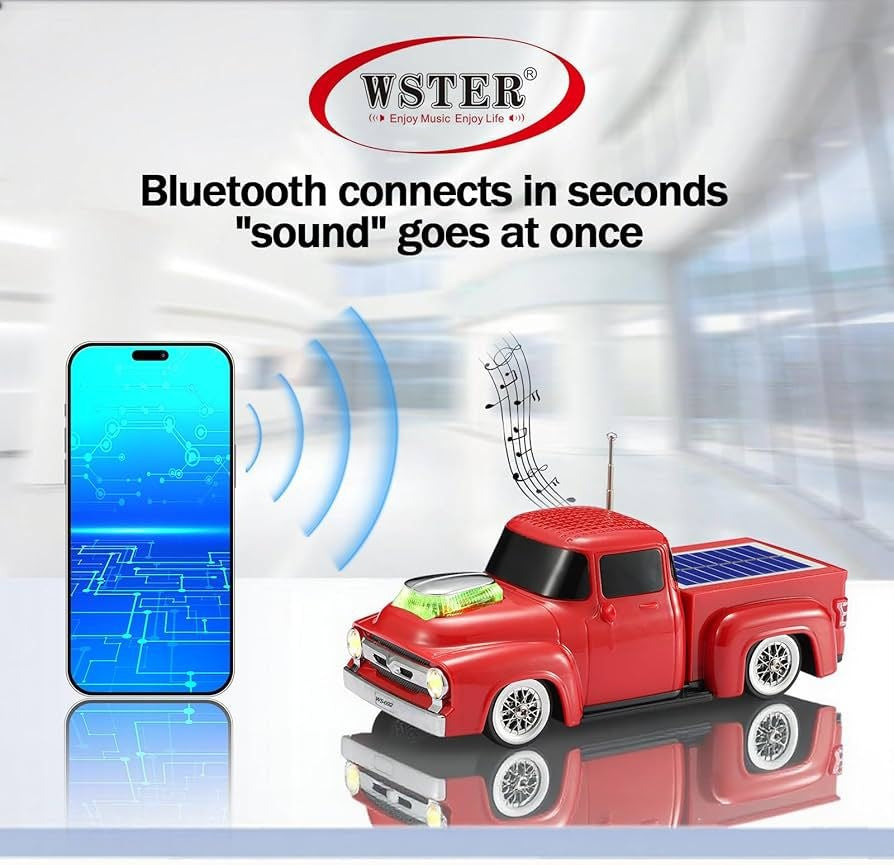 Boxa portabila Bluetooth masina vintage, radio FM, panou solar, USB, TF, lumini LED, rosu