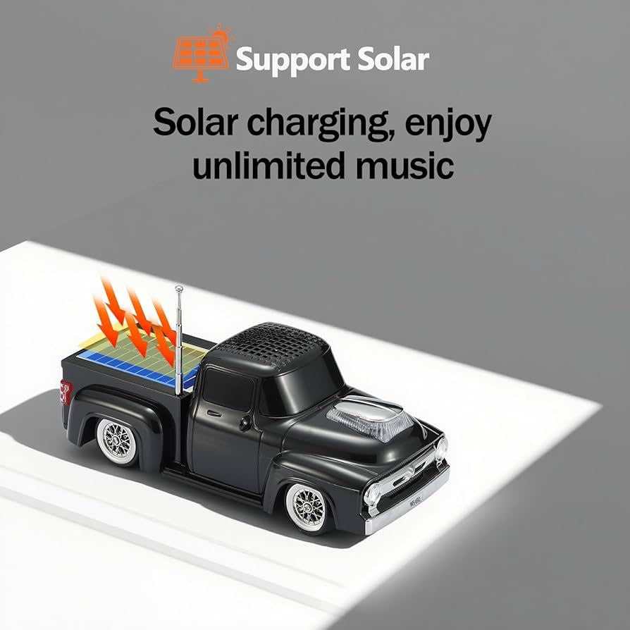 Boxa portabila Bluetooth masina vintage, radio FM, panou solar, USB, TF, lumini LED, negru