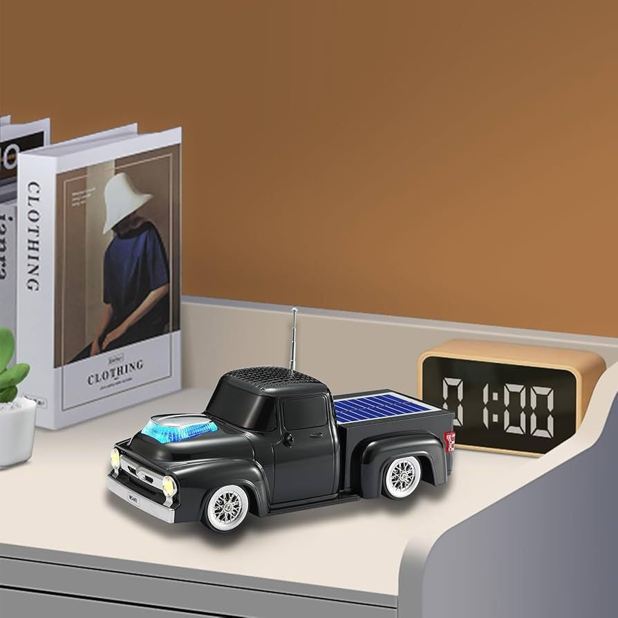 Boxa portabila Bluetooth masina vintage, radio FM, panou solar, USB, TF, lumini LED, negru