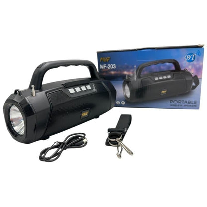 Boxa portabila Bluetooth MF-203 LED, 2x5W, baterie 1200mAh, radio FM, TF, AUX, USB, negru, difuzoare 52mm,