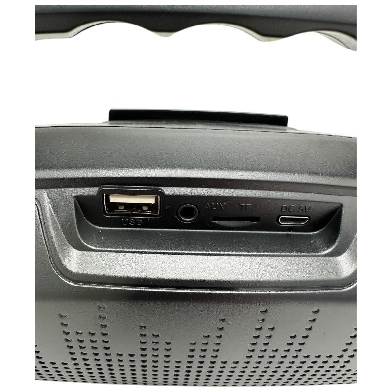 Boxa portabila Bluetooth MF-203 LED, 2x5W, baterie 1200mAh, radio FM, TF, AUX, USB, negru, difuzoare 52mm,