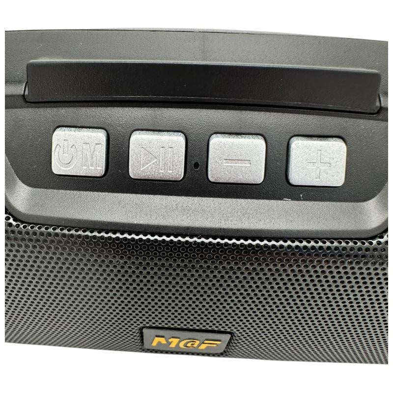 Boxa portabila Bluetooth MF-203 LED, 2x5W, baterie 1200mAh, radio FM, TF, AUX, USB, negru, difuzoare 52mm,