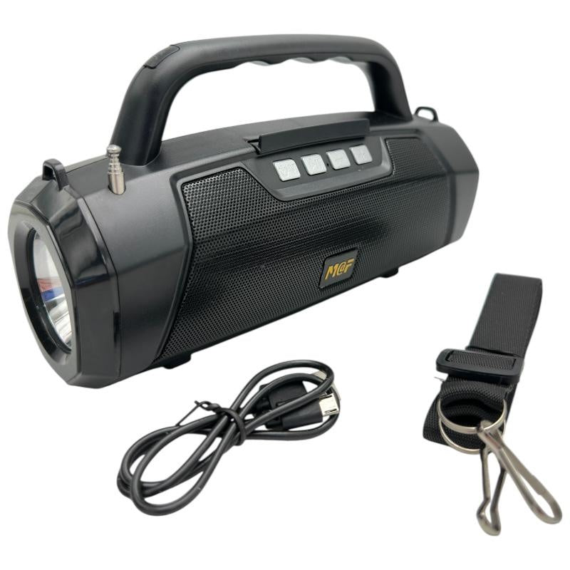 Boxa portabila Bluetooth MF-203 LED, 2x5W, baterie 1200mAh, radio FM, TF, AUX, USB, negru, difuzoare 52mm,