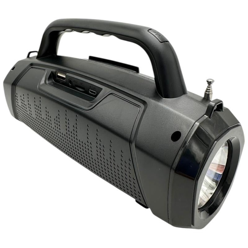 Boxa portabila Bluetooth MF-203 LED, 2x5W, baterie 1200mAh, radio FM, TF, AUX, USB, negru, difuzoare 52mm,