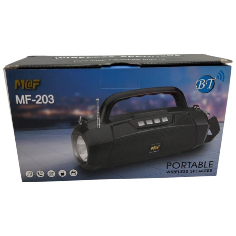 Boxa portabila Bluetooth MF-203 LED, 2x5W, baterie 1200mAh, radio FM, TF, AUX, USB, negru, difuzoare 52mm,