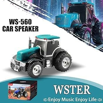 Boxa portabila Bluetooth tractor vintage, radio FM, USB, TF, AUX, lumini LED, TWS, verde smarald
