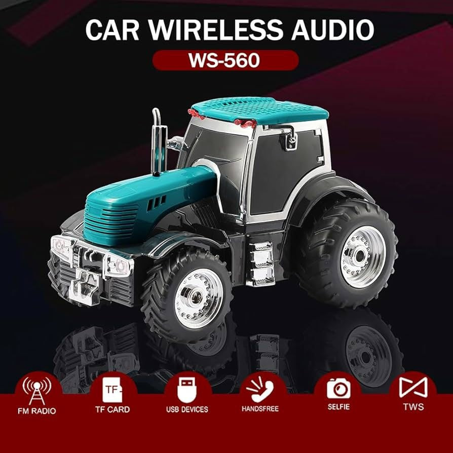 Boxa portabila Bluetooth tractor vintage, radio FM, USB, TF, AUX, lumini LED, TWS, verde smarald