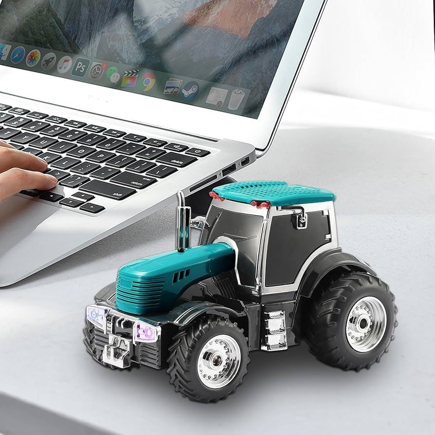 Boxa portabila Bluetooth tractor vintage, radio FM, USB, TF, AUX, lumini LED, TWS, verde smarald