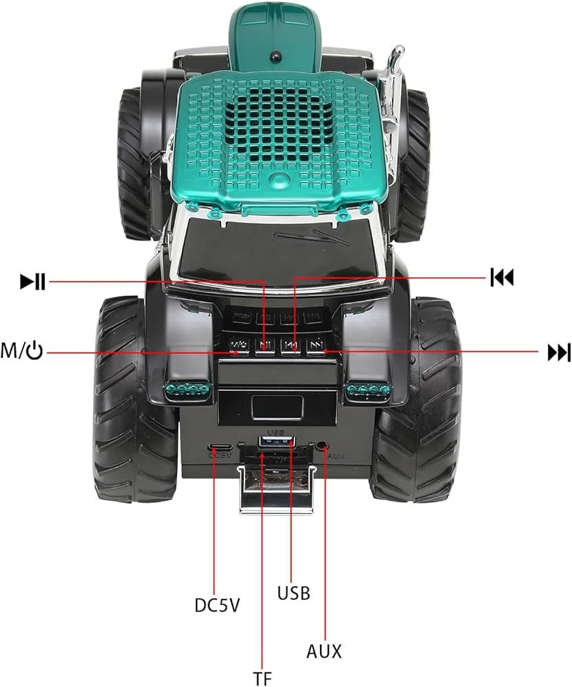Boxa portabila Bluetooth tractor vintage, radio FM, USB, TF, AUX, lumini LED, TWS, verde smarald
