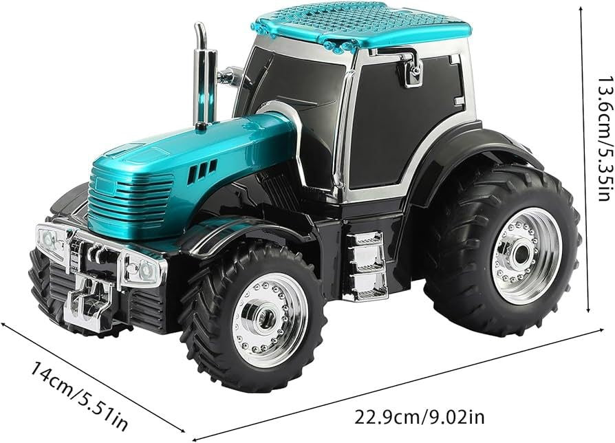 Boxa portabila Bluetooth tractor vintage, radio FM, USB, TF, AUX, lumini LED, TWS, verde smarald
