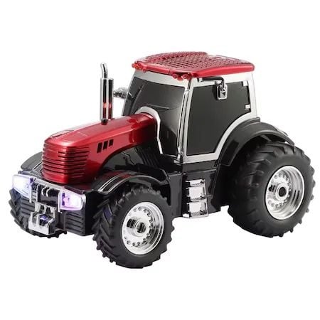 Boxa portabila Bluetooth tractor vintage, radio FM, USB, TF, AUX, TWS, lumini LED, rosu rubin