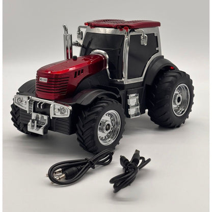 Boxa portabila Bluetooth tractor vintage, radio FM, USB, TF, AUX, TWS, lumini LED, rosu rubin