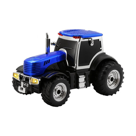 Boxa portabila Bluetooth tractor vintage, radio FM, USB, TF, AUX, TWS, lumini LED, albastru indigo