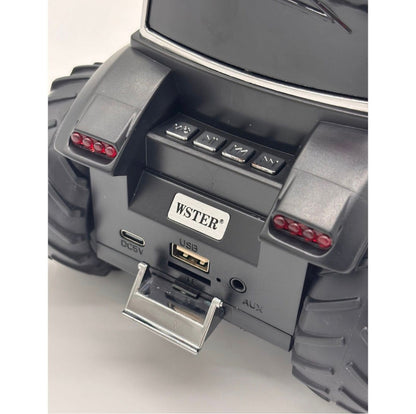 Boxa portabila Bluetooth tractor vintage, radio FM, USB, TF, AUX, TWS, lumini LED, albastru indigo