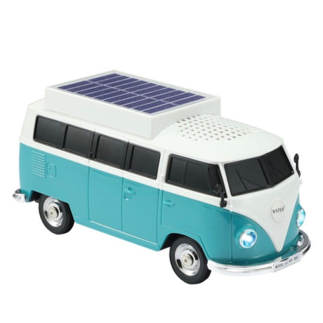 Boxă portabilă Bluetooth WSTER în formă de microbuz retro, cu încărcare solară, turcoaz