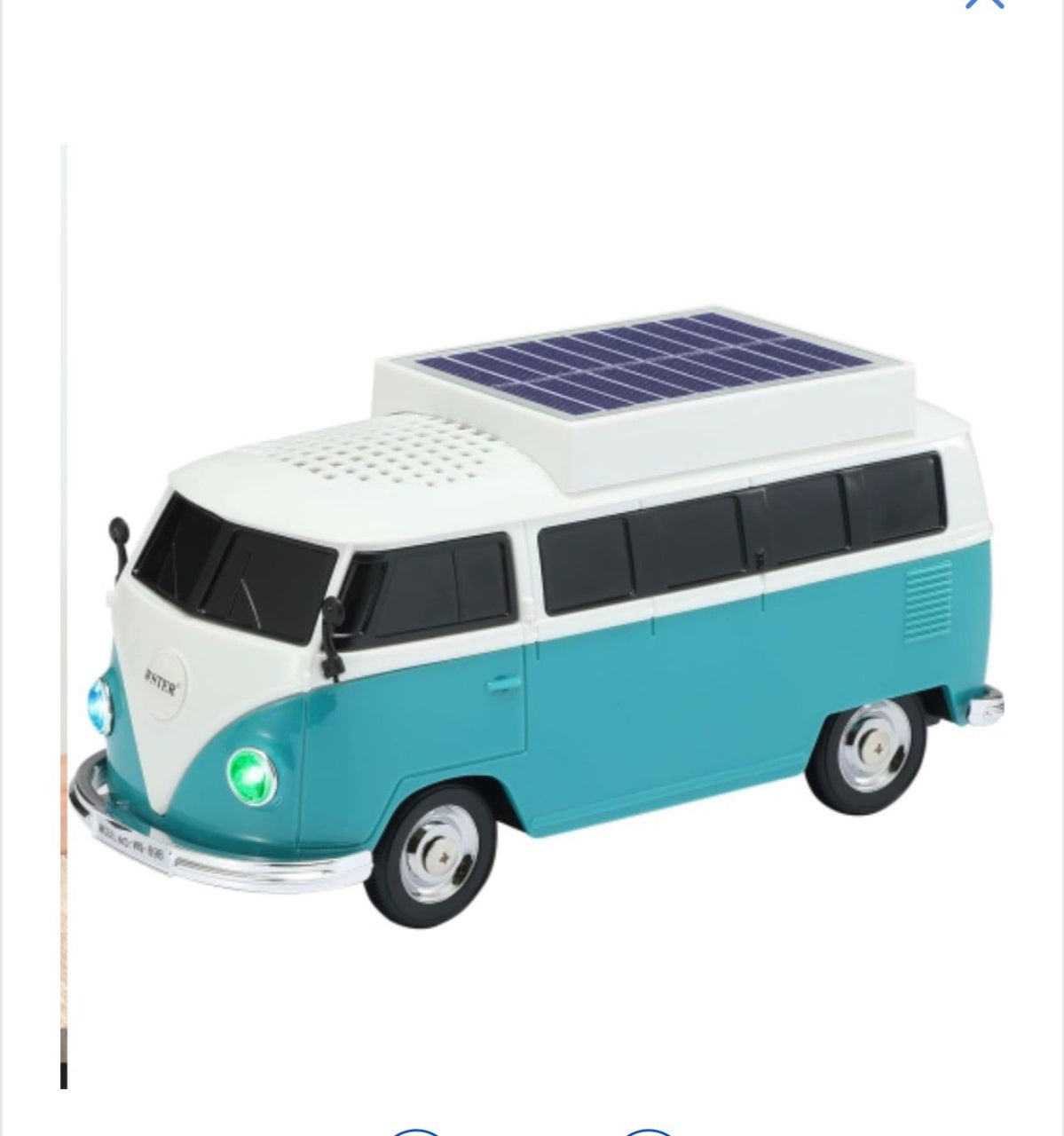 Boxă portabilă Bluetooth WSTER în formă de microbuz retro, cu încărcare solară, turcoaz