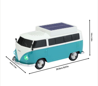 Boxă portabilă Bluetooth WSTER în formă de microbuz retro, cu încărcare solară, turcoaz