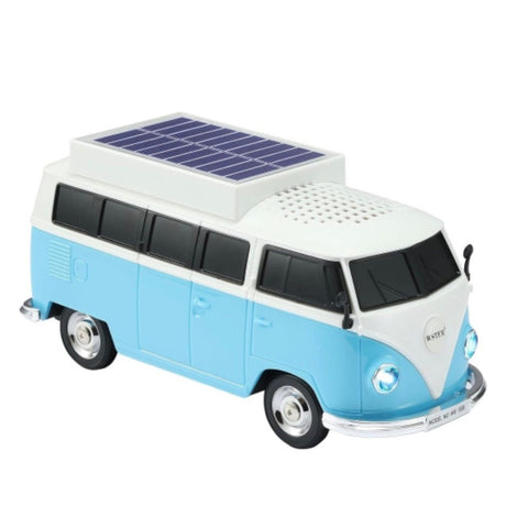 Boxă portabilă Bluetooth WSTER în formă de microbuz retro, cu încărcare solară, albastru