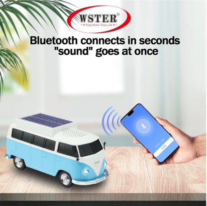Boxă portabilă Bluetooth WSTER în formă de microbuz retro, cu încărcare solară, albastru