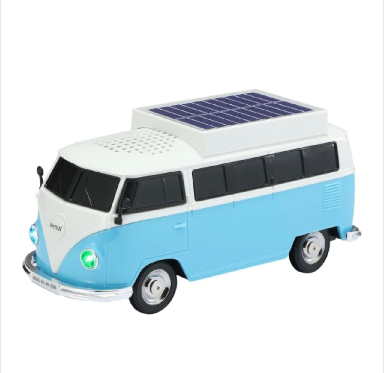 Boxă portabilă Bluetooth WSTER în formă de microbuz retro, cu încărcare solară, albastru