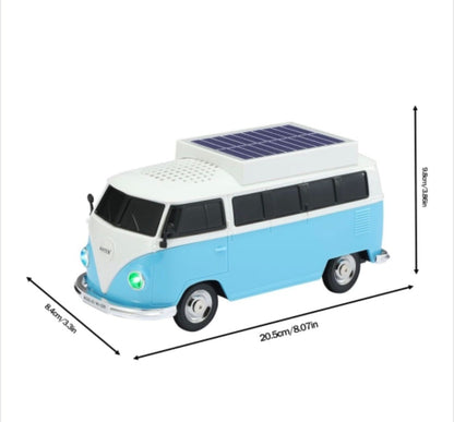 Boxă portabilă Bluetooth WSTER în formă de microbuz retro, cu încărcare solară, albastru