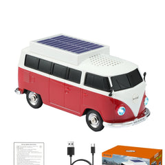 Boxă portabilă Bluetooth WSTER în formă de microbuz retro, cu încărcare solară, rosu