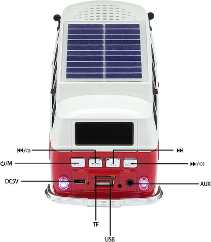 Boxă portabilă Bluetooth WSTER în formă de microbuz retro, cu încărcare solară, rosu