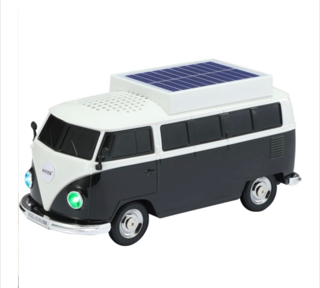 Boxă portabilă Bluetooth WSTER în formă de microbuz retro, cu încărcare solară, negru