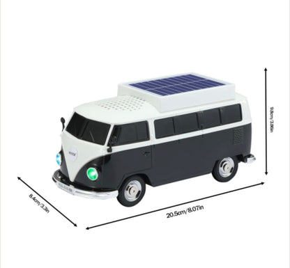 Boxă portabilă Bluetooth WSTER în formă de microbuz retro, cu încărcare solară, negru