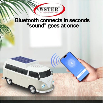 Boxă portabilă Bluetooth WSTER în formă de microbuz retro, cu încărcare solară, gri