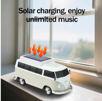 Boxă portabilă Bluetooth WSTER în formă de microbuz retro, cu încărcare solară, gri