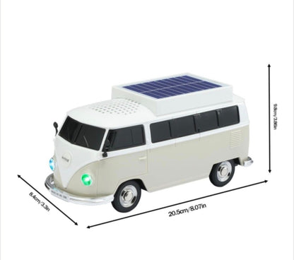 Boxă portabilă Bluetooth WSTER în formă de microbuz retro, cu încărcare solară, gri