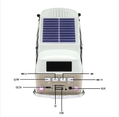 Boxă portabilă Bluetooth WSTER în formă de microbuz retro, cu încărcare solară, gri