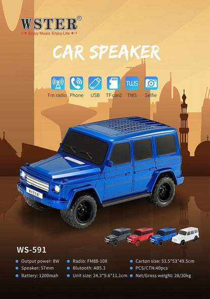 Boxa portabila wireless model masina SUV, 8W, Bluetooth, radio FM, USB, TF, albastra