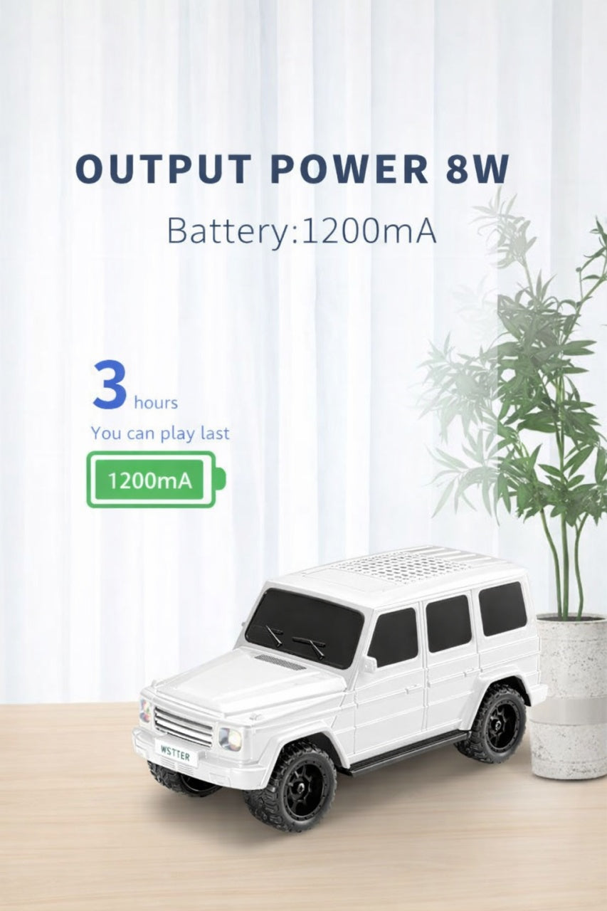 Boxa portabila wireless model masina SUV, 8W, Bluetooth, radio FM, USB, TF, alb