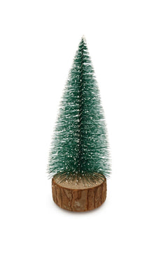 Brad decorativ cu lumini led cu baza din lemn , model cu zapada, pentru decor Craciun, 16cm