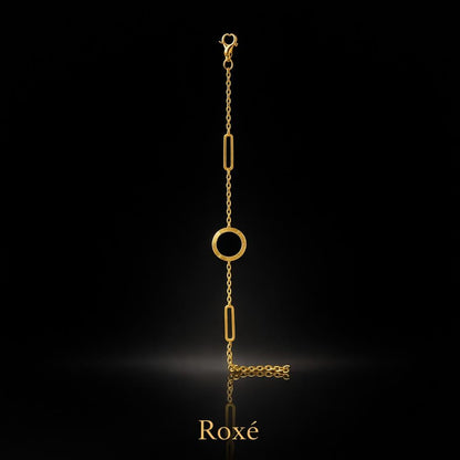 Brățară aurie Roxé cu cerc negru și elemente geometrice, inoxidabil 16+4.5 cm