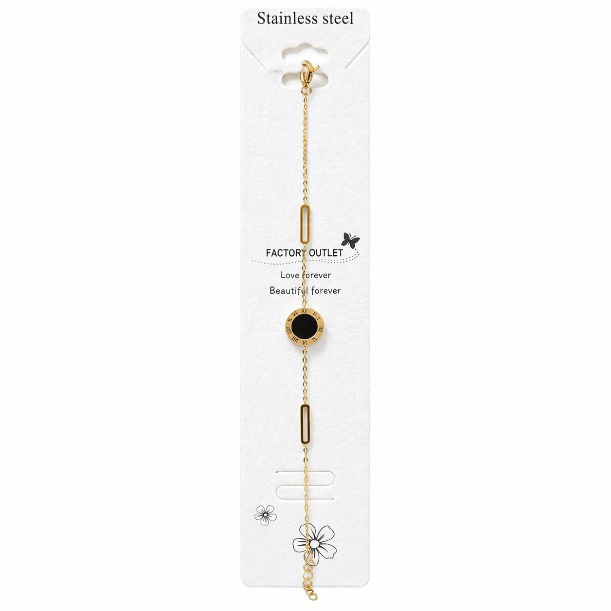 Brățară aurie Roxé cu cerc negru și elemente geometrice, inoxidabil 16+4.5 cm