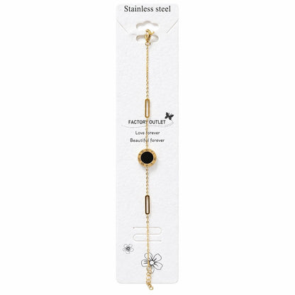 Brățară aurie Roxé cu cerc negru și elemente geometrice, inoxidabil 16+4.5 cm