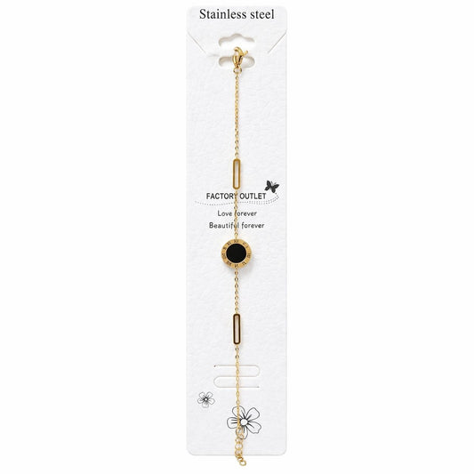Brățară aurie Roxé cu cerc negru și elemente geometrice, inoxidabil 16+4.5 cm